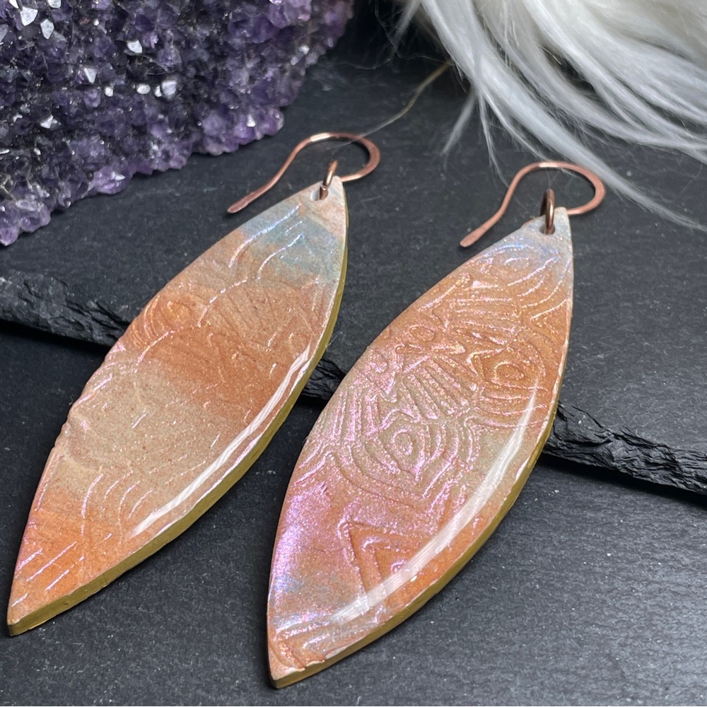 Tribal Painted Pink and Orange 
Surfboard Boho Earrings - Picture 9 of 16